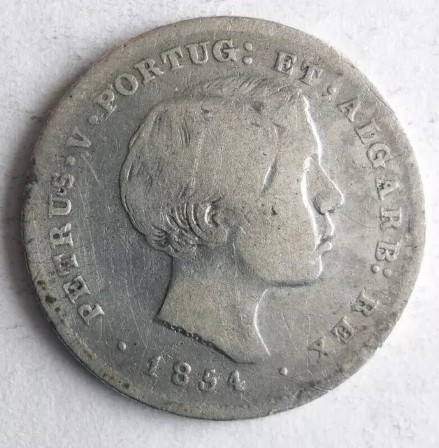 1854 PORTUGAL 100 REIS - UNCOMMMON Vintage Silver Coin - lot #S28