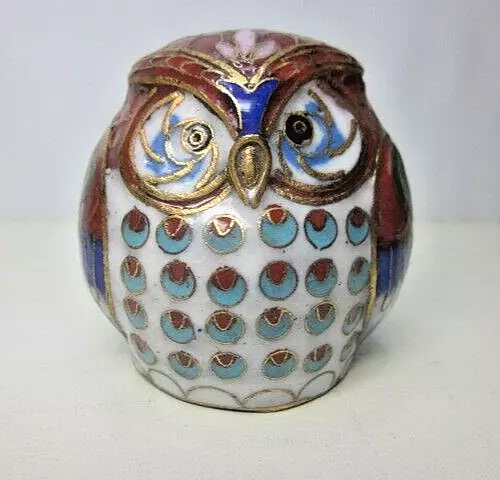 Vintage Chinese Cloisonne Enamel Owl Beautiful Colours Excellent Condition.