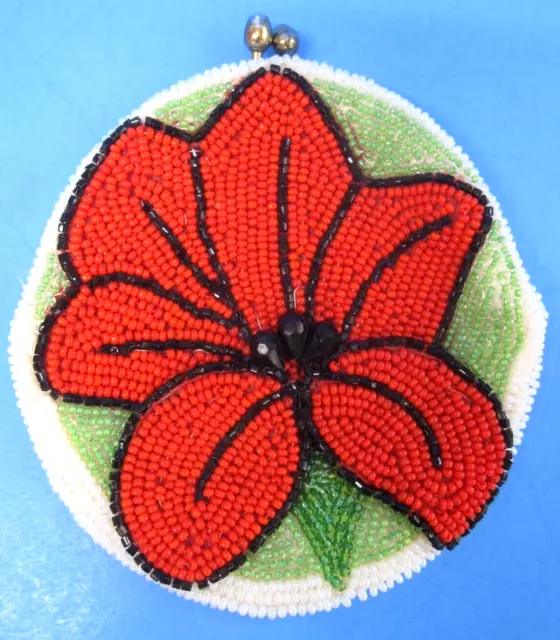 Vtg DELILL Beaded Red Poppy Flower Kisslock Coin Purse Bag 1966 Made in Japan