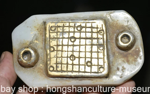 4.8" Old Chinese White Jade Gilt Carving Palace chessboard Sculpture