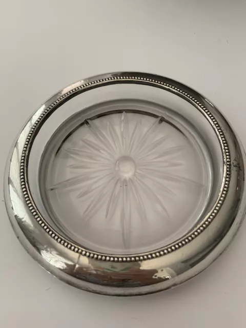 Vintage Frank Whiting Sterling Silver/Glass Wine Bottle Coaster Marked