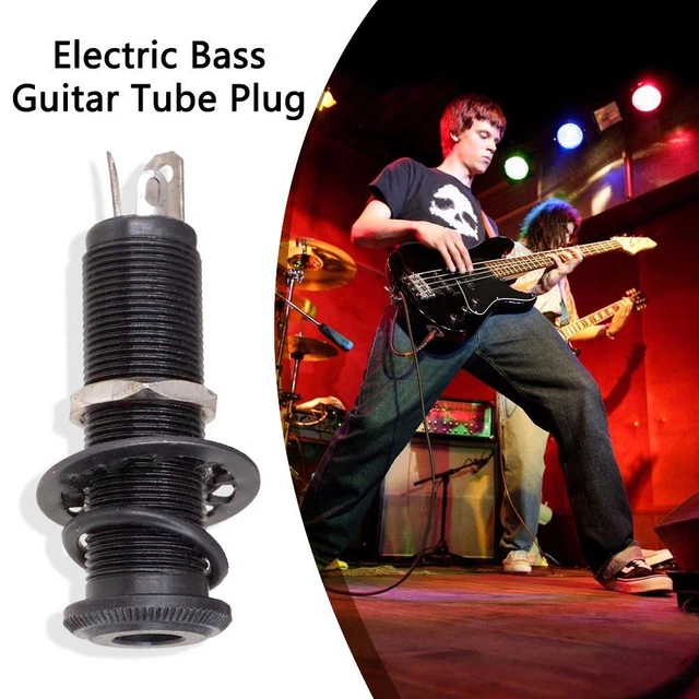 Electric Guitar Bass 1/4 inch Straight Ribbed Jack Plug Socket (Black)