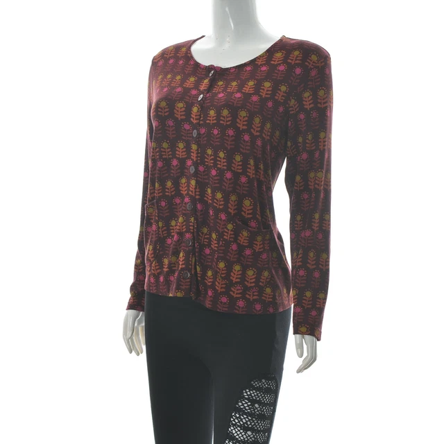 Gudrun Sjoden Femmes 1-Pocket Bouton Haut Roundneck Long Manche Imprimé Floral S