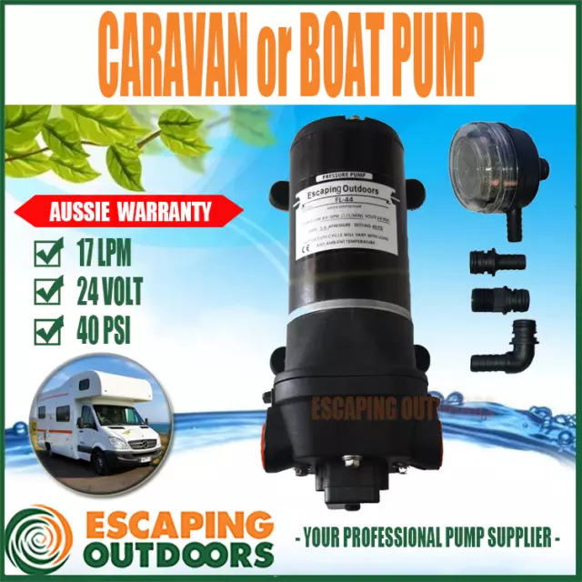 24 volt Diaphragm Water Pressure Pump 17 L/min 40PSI CARAVAN BUS BOAT FARM SOLAR