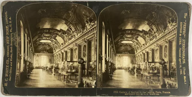 White, France, Paris, Galerie d&#039;Apollon au Louvre, stereo, 1901 Vintage ste