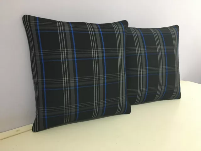 Blue VW GTI tartan 2 pillow covers 38 x 38cm - rock and roll bed cushions