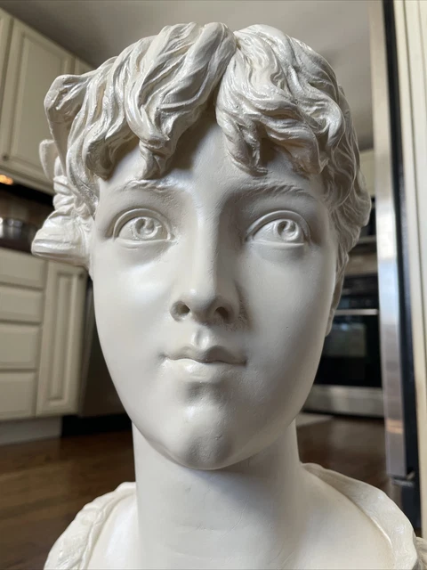 VINTAGE FEMALE SCULPTURE Bust Plaster Alva Studios 25” x 12” Heavy $150