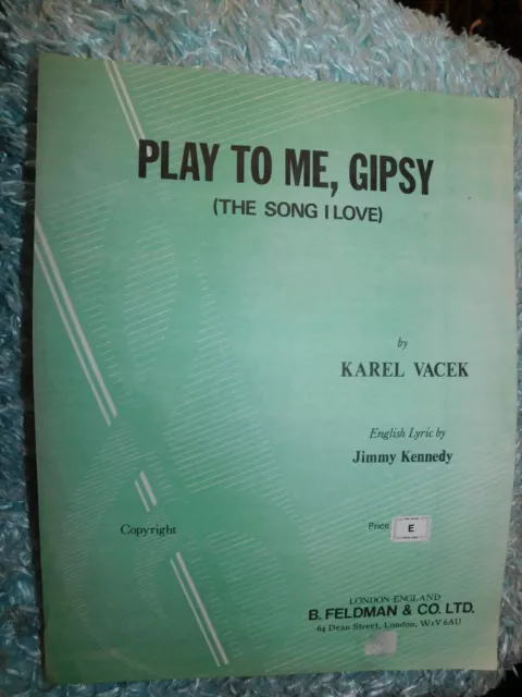Vintage Original Sheet Music 1932 Play To Me Gipsy Karel Vacek