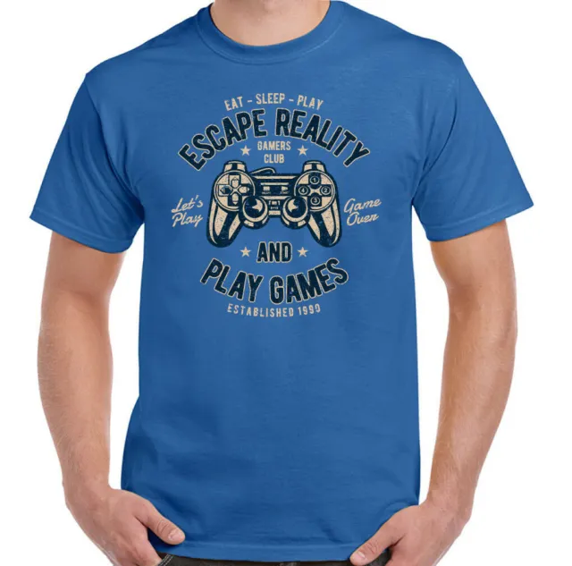 Gaming T-Shirt Escape Reality & Play Games Mens Funny PS4 Xbox PC Controller