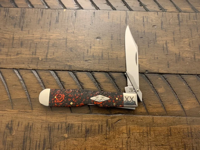 Case Xx Cheetah Knife Red Bone Handles Engraved Roses Unused Sfo 2023