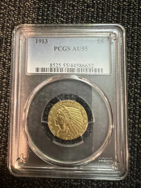 AU55 1913 $5 Indian Head Gold Half Eagle PCGS