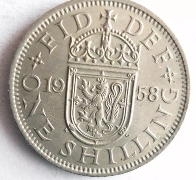 1958 GREAT BRITAIN SHILLING - SCOT - Excellent Coin - FREE SHIP - Britain Bin #J