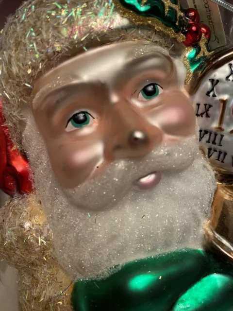 Vtg Dept 56 Mercury Glass Santa 9” Ornament Oversized Handblown ALL IN GOOD TIME