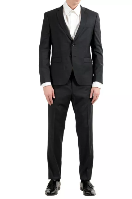 Hugo Boss "Reymond/Wenten" Men's 100% Wool Plaid Dark Gray Two Button Suit