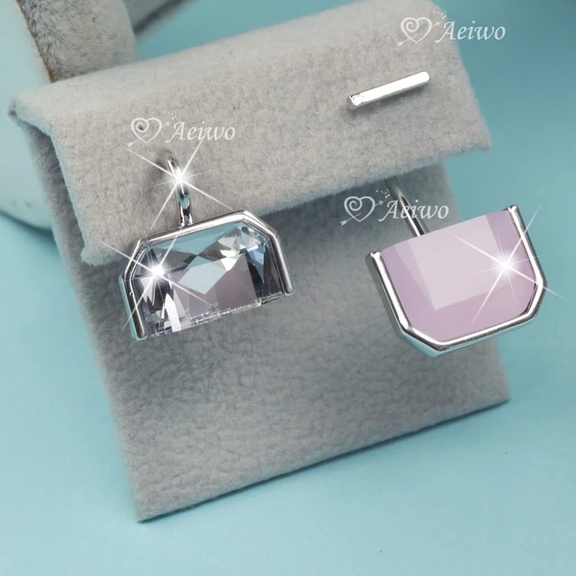 9K White Gold Filled Crystal Stud Dangle Ear Jacket 2 Types 925 Silver Posts