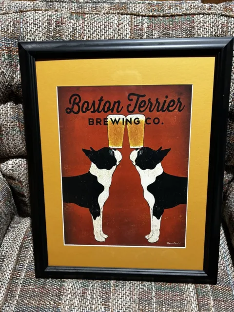 Boston Terrier Brewing Co Black Framed Wall Art Print, Dog /Home Decor