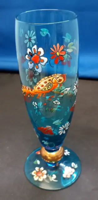 Vintage Royo Hand Painted Enamelled Glass 20 cm Bud Vase