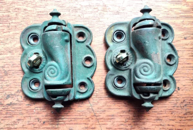 Two Antique Fancy Cast Iron Quick Release Screen Door Hinges - c1885 by Sargent