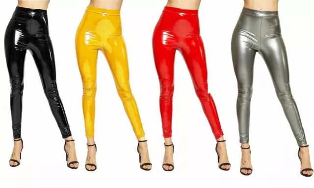 VINYL SHINY DISCO Leggings Ladies PVC Wet Look Stretchy Pants Womens PLUS  SIZE £12.99 - PicClick UK
