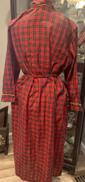 Red Tartan Plaid Tie Robe Women M 2