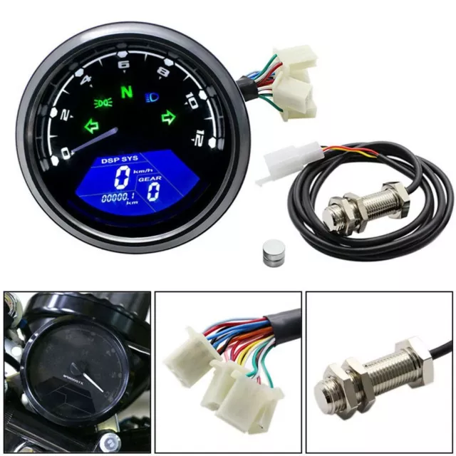 LCD Digital Universal Motorcycle Odometer Speedometer Tachometer 12000RPM Gauge