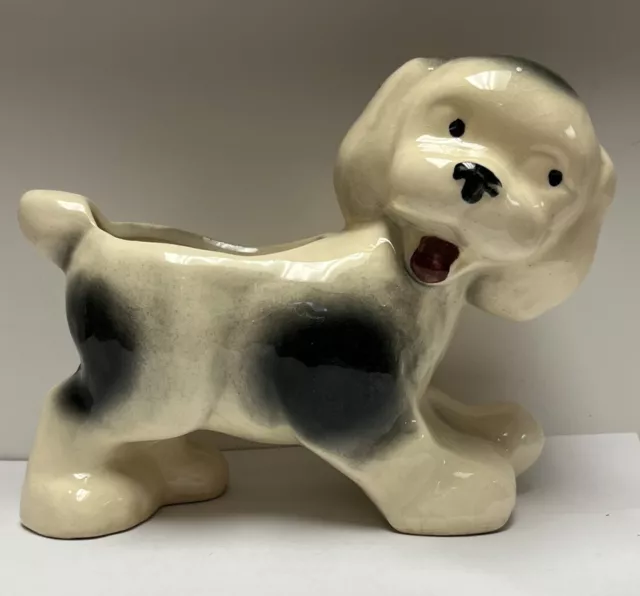 MCM Vintage Dog Spaniel Puppy Planter Black & White 5inT x 5.5L