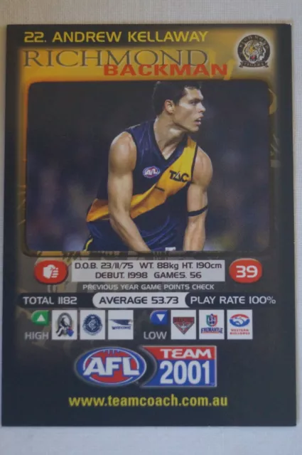 Richmond Tigers AFL-VFL Football In Action Football Card Andrew Kellaway