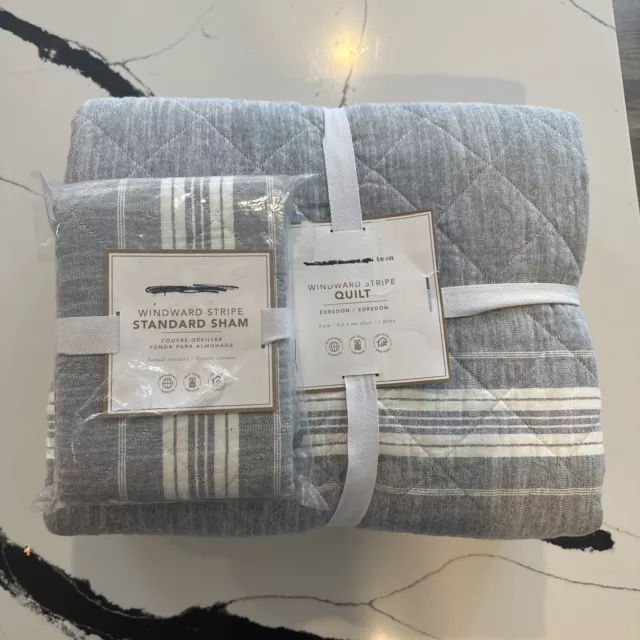 POTTERY BARN TEEN Windward Stripe Reversible Quilt Twin STD Sham NWT Chambray