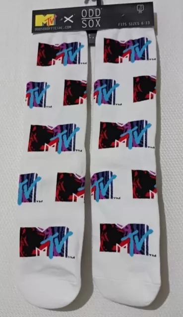Official Odd Sox Men's Multicolor MTV Logo's 1 Crew Pair Sock Size 6 - 13 TAGS