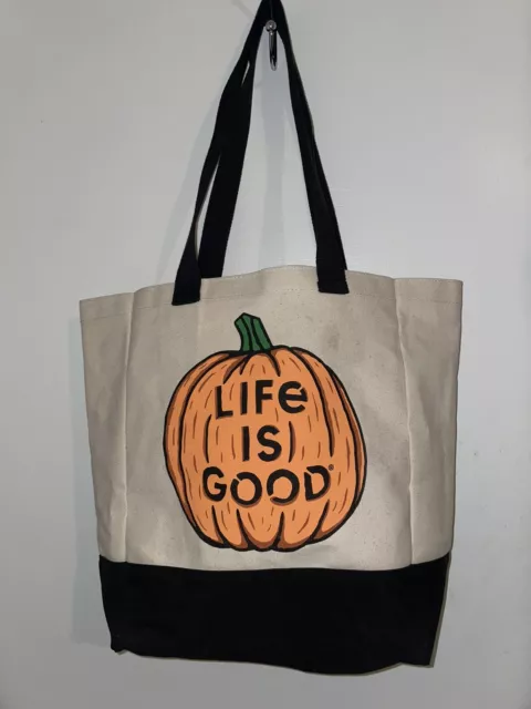 Life Is Good Pumpkin Tote Fall Pattern Heavy Canvas Market Beach Shopping Bag