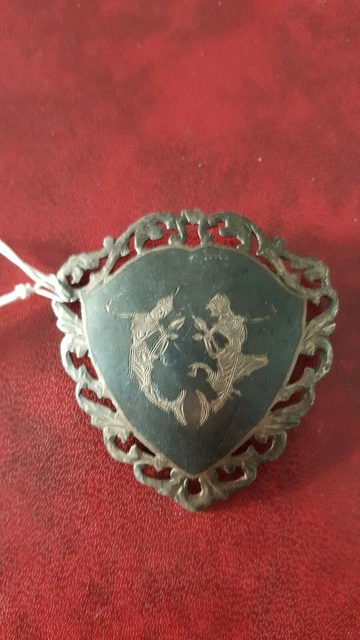 Broche Ancienne Argent Massif Niellée Asiatique Ref00000361