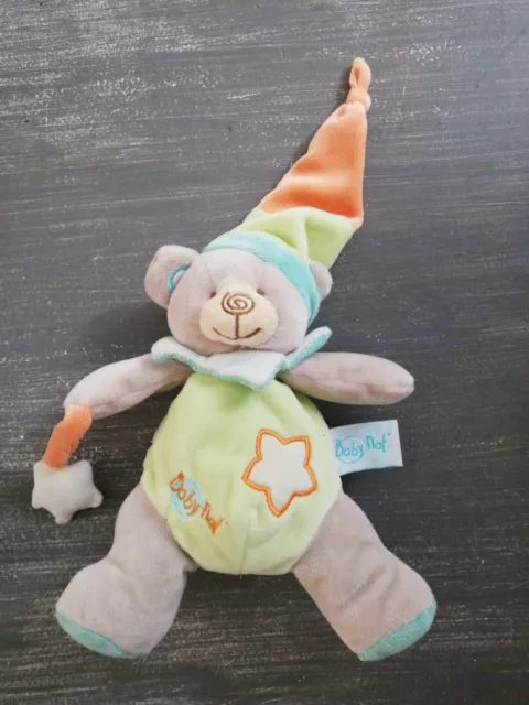 Doudou Baby Nat Babynat Ours Vert Orange Étoile Bonnet Luminescent