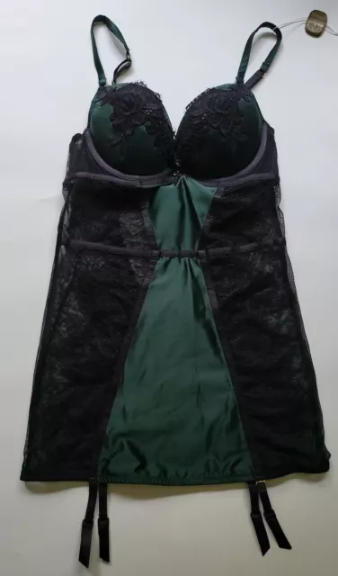 Ann Summers Forest Lace Cami Suspender S 8-10 B-C Green/Black New Tags