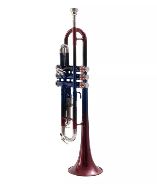 TRUMPET RED BLUE BROWN NICKEL Finish Bb flat Trumpet With FREE CASE +MOUTHPIECE