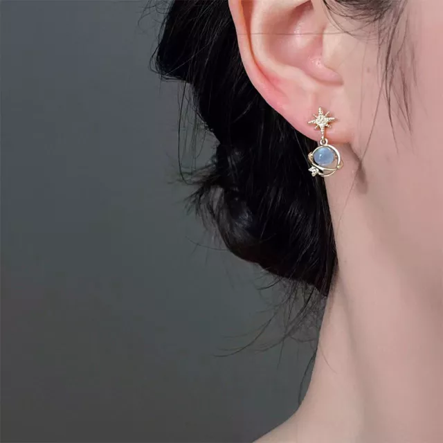 Orecchini a borchie opale blu da donna luce coreana lusso zircone perla dolce orecchino