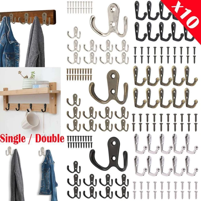 Hanging Metal Single / Double Hook Clothes Hat Coat Robe Wall Door Hangers Hooks