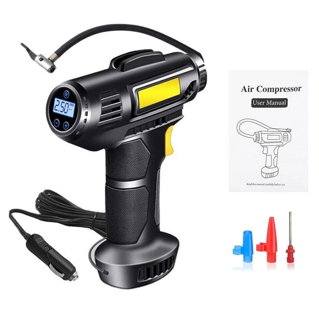 Gonfleur Pneus Voiture Portable 12V - Compresseur Air Puissant Avec LED, Arrêt Auto, Idéal Voiture SUV Moto VTT