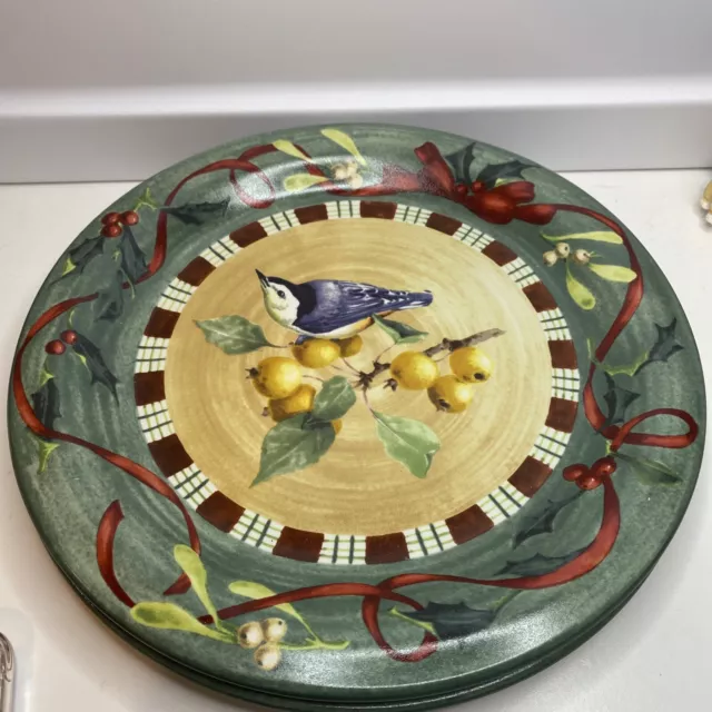 set of 2 Lenox WINTER GREETINGS Everyday 10 3/4" Dinner Plates NUTHATCH