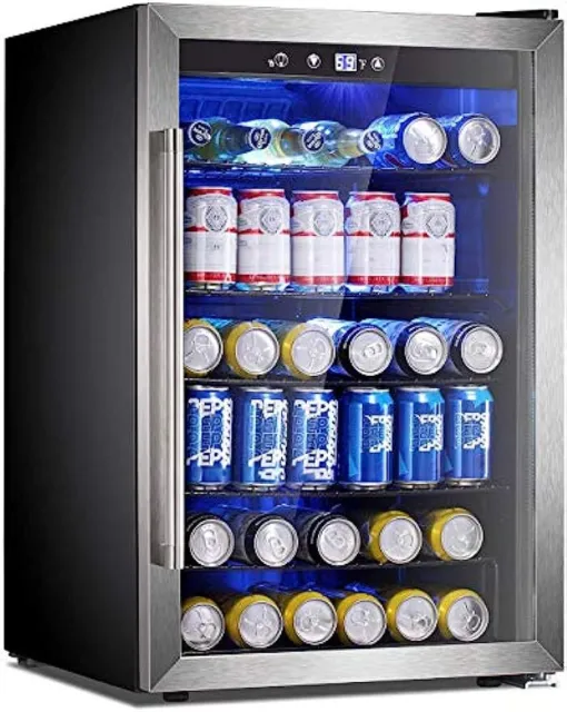 4.4cu.ft Beverage Refrigerator Cooler  145 Can Mini Fridge Glass Door Soda Beer