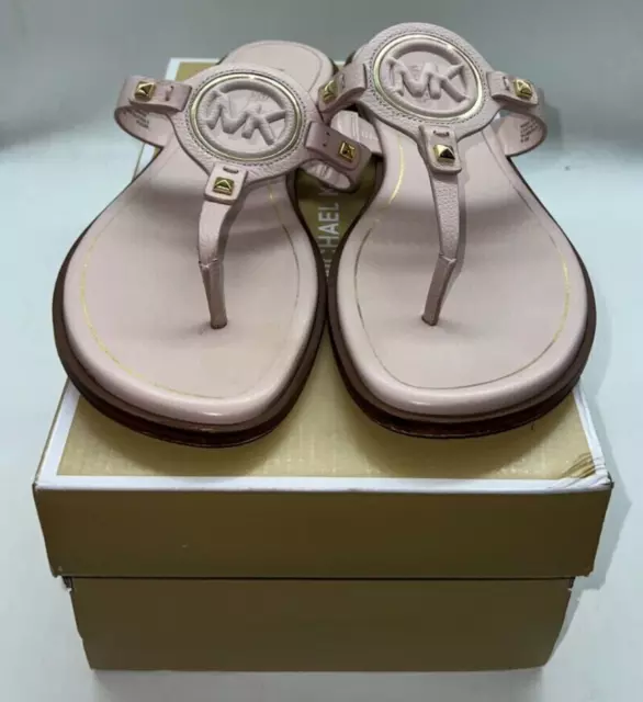 Michael Kors Aubrey Cutout Thong Tumbled Leather T-Strap Sandal, Size 8.5  US