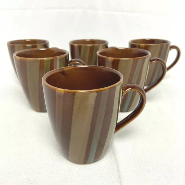 Set of 6 SANGO AVANTI Brown Stripes Coffee Tea Mugs Cups 4722