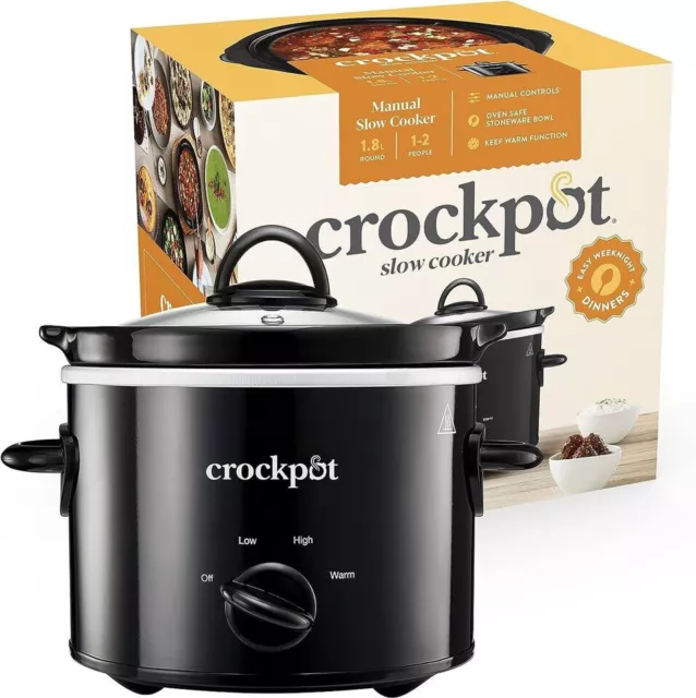 Crockpot Slow Cooker Removable Easy Clean Ceramic Bowl 1.8 L Small Color Black