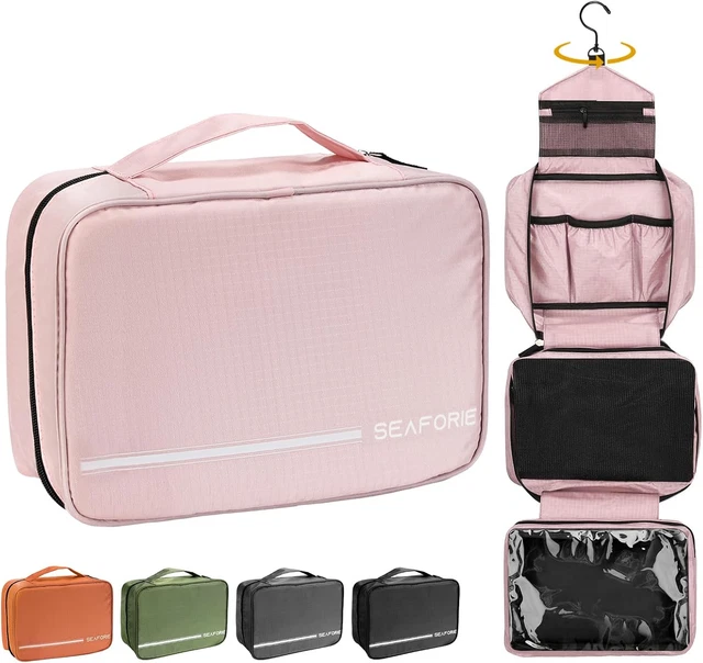 Beauty Case Da Viaggio Impermeabile - Borsa Toilette Con Gancio, 1+2 Borse, Rosa