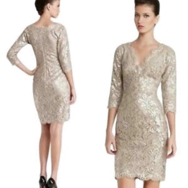 Tadashi Shoji Sequin Dress 3/4 Sleeve Cocktail Party Formal Wedding Champagne 6 Tadashi Shoji Sequin Dress 3/4 Sleeve Cocktail Party Formal Wedding Champagne 6