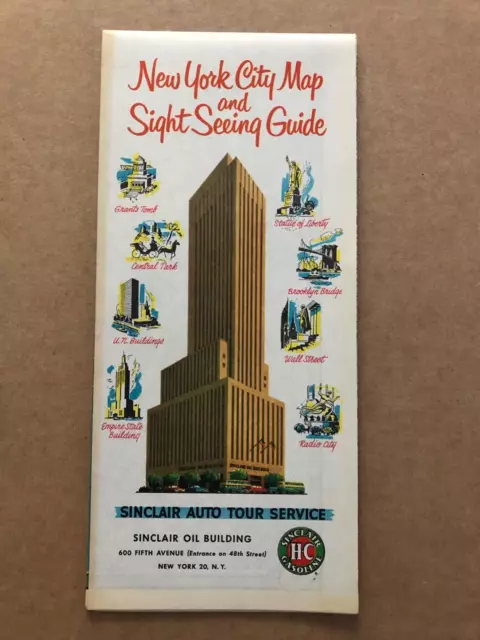Vintage SINCLAIR Oil Gas New York City Map & Sight Seeing Guide 1950's