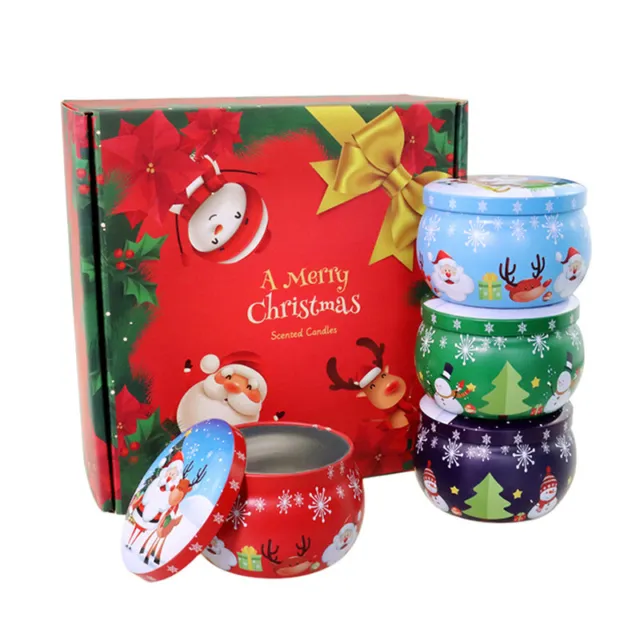 Christmas Aromatherapy Candle Jar Gift Box Candy Scented Tinplate Metal Tin C JC