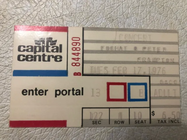 Foghat/peter Frampton 2/17/1976 Capital Centre Ticket Stub Vintage Real Stub