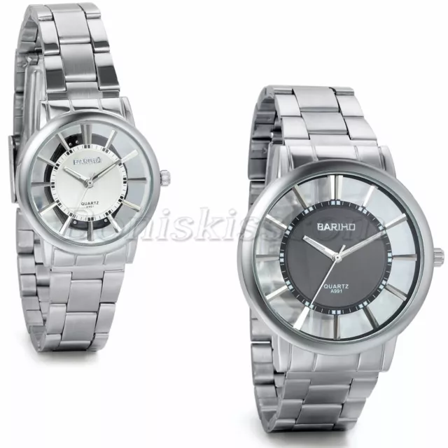 Couples Men Women Unique Hollow Design Stainless Steel Band Quartz Wrist Watch