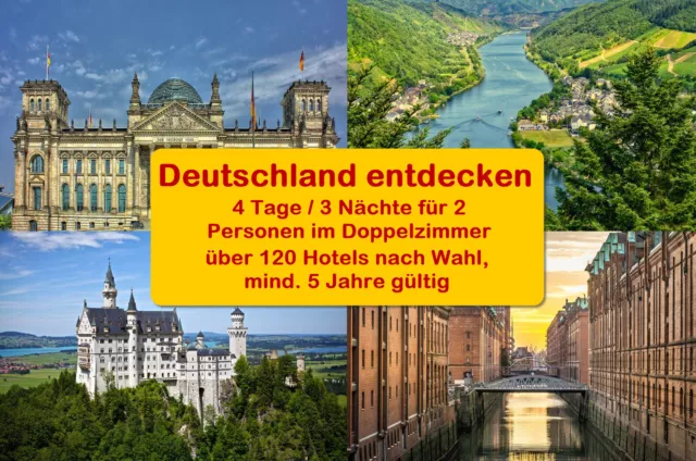 Deutschland 4 Tage für 2, über ca. 120 Hotels (bis 4*) n. Wahl, über -80% Rabatt