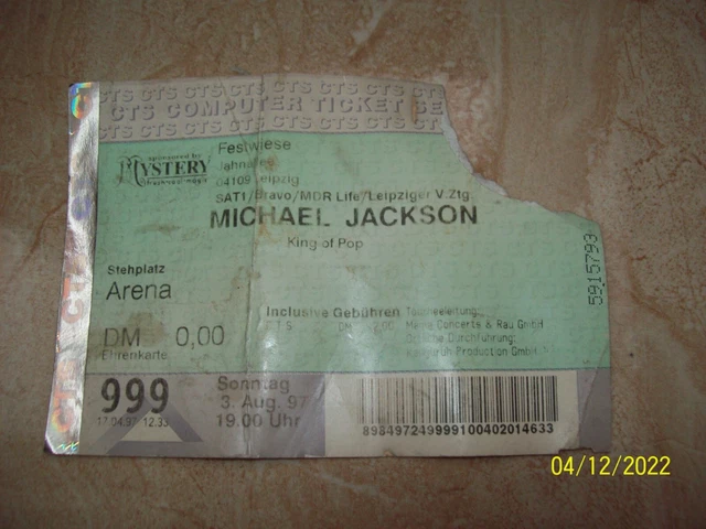 Vintage Michael Jackson Original Ticket Eintrittskarte Leipzig 1997